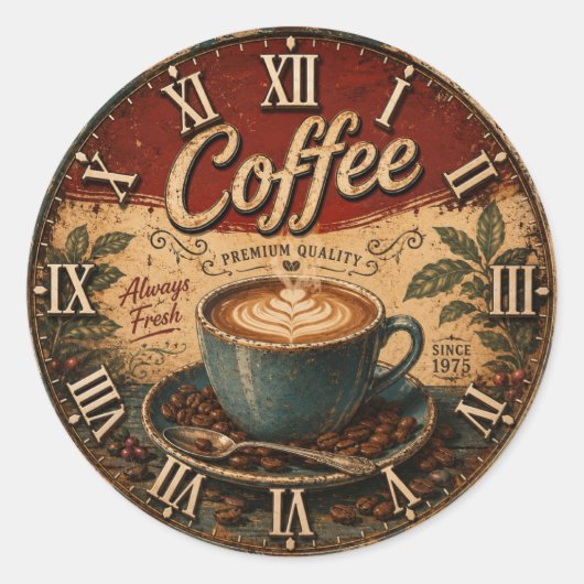 Vintage Coffee Runder Aufkleber (Vorderseite)