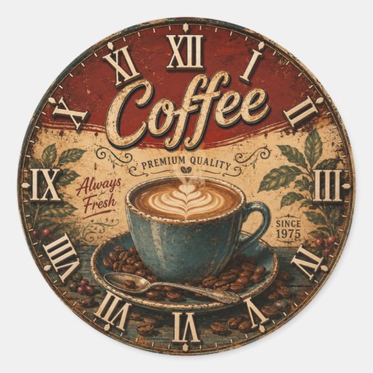 Vintage Coffee Runder Aufkleber (Vorderseite)
