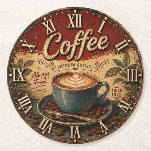 Vintage Coffee Runder Pappuntersetzer (Vorderseite)