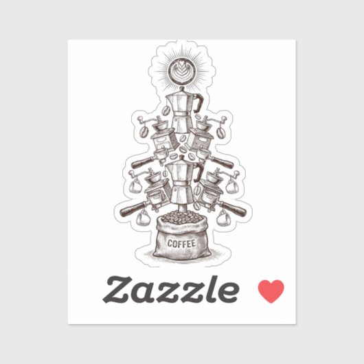 Vintage Coffee Tree Illustration – Barista Espress Aufkleber (Blatt)