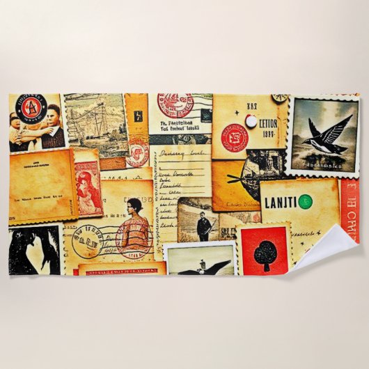 Vintage Collage Art Strandtuch (Vorderseite)
