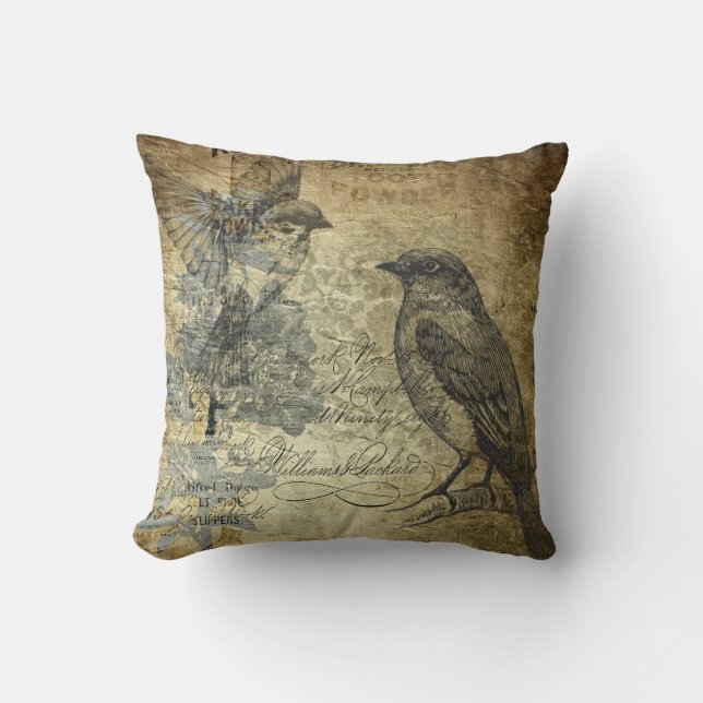 Vintage Collage Birds Kissen (Vorderseite)