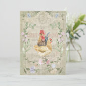 Vintage Collage - Hähne und Blume Feiertagskarte (Stehend Vorderseite)