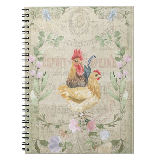 Vintage Collage - Hähne und Blume Notizblock (Vorderseite)