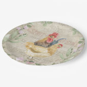 Vintage Collage - Hähne und Blume Pappteller (Schrägansicht)