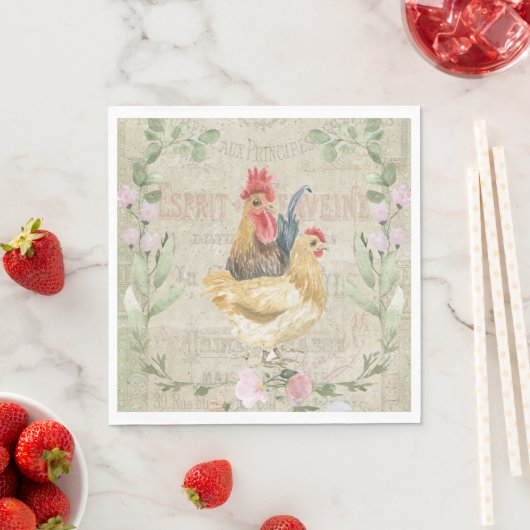 Vintage Collage - Hähne und Blume Serviette (Beispiel)