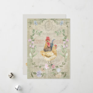 Vintage Collage – Hähne und Blumen Feiertagskarte