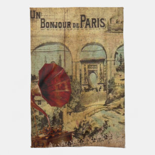 Vintage Collage, Hallo aus Paris Handtuch