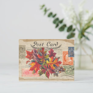 VINTAGE-COLLAGE HERBSTBLÄTTER POSTKARTE