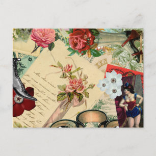 Vintage Collage mit Rosen und Brillen Postkarte