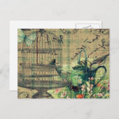 Vintage Collage mit Vogel- und Vogelgarten Postkarte (Vorne/Hinten)