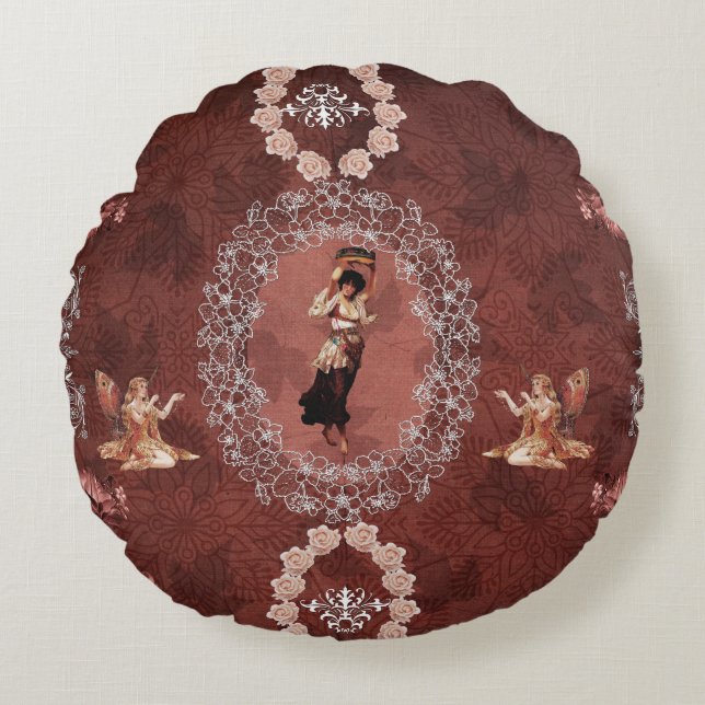 Vintage Collage Rundes Kissen (Vorderseite)