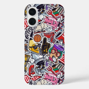 Vintage-College-Cartoon-Sticker-Bomb-iPhone-Hülle iPhone 16 Hülle