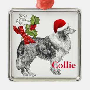 Vintage Collie Anpassen Glitter-Schleife Weihnacht Ornament Aus Metall