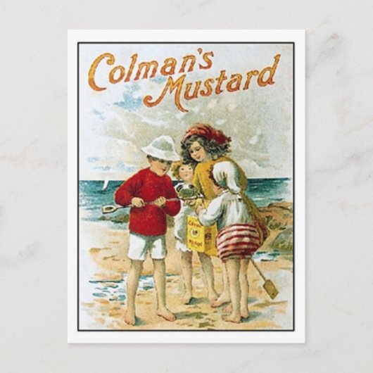 Vintage Colmans Senfkids auf der Strandanzeige Postkarte (Vorderseite)