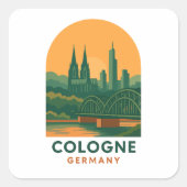 Vintage Cologne Germany Travel – Retro European  Quadratischer Aufkleber (Vorderseite)