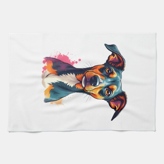Vintage Colorful Dog Portrait Pop Art Illustration Geschirrtuch (Horizontal)