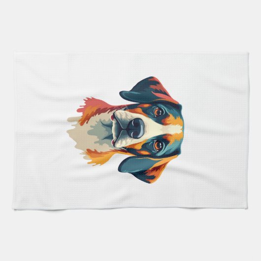 Vintage Colorful Dog Portrait Pop Art Style Pet Il Geschirrtuch (Horizontal)