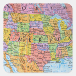 Vintage Colorful USA Map Illustration Quadratischer Aufkleber