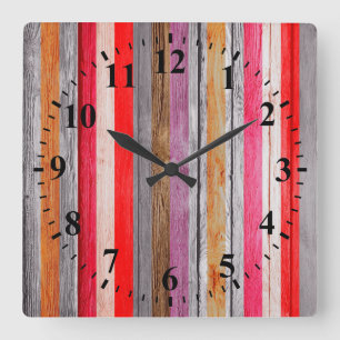 Vintage Colors Holzoptik #4 Quadratische Wanduhr
