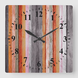 Vintage Colors Wood Look #9 Quadratische Wanduhr