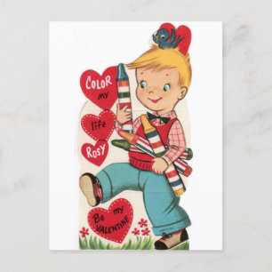Vintage Colour My Life Rosy Valentinstag-Postkarte Postkarte