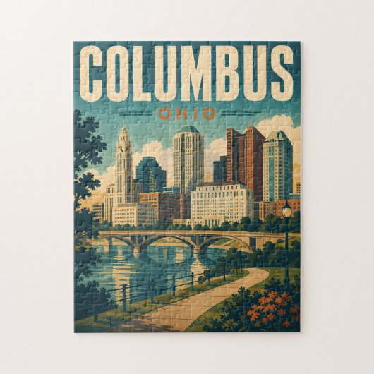 Vintage Columbus Ohio Skyline Puzzle (Vertikal)