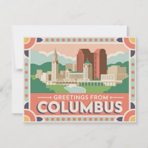Vintage Columbus Postkarte   Grüße aus