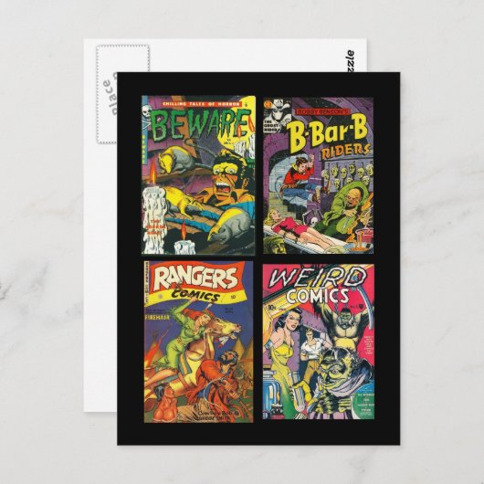 Vintage Comic Buchabdeckungen auf Postkarte (Vorne/Hinten)