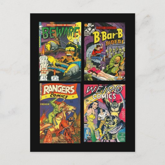 Vintage Comic Buchabdeckungen auf Postkarte (Vorderseite)