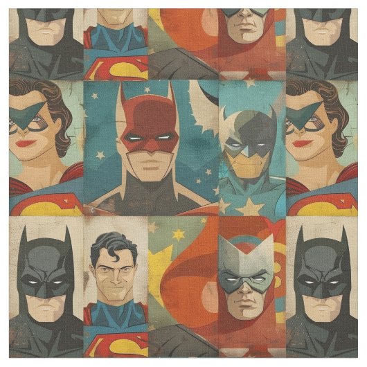 Vintage Comic-Helden in Retrofarben Stoff (Nahaufnahme)