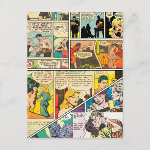 Vintage Comic Layout Box-Journalist Romance Ankündigungspostkarte
