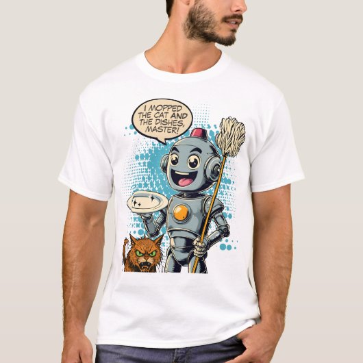 Vintage-Comic-Roboterhelfer-Bösekatze T-Shirt (Vorderseite)