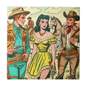 Vintage Comicen des Wilden Westens Fliese