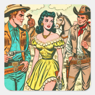 Vintage Comicen des Wilden Westens Quadratischer Aufkleber