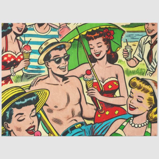Vintage Comicen im Sommer Seidenpapier (Vorderseite)