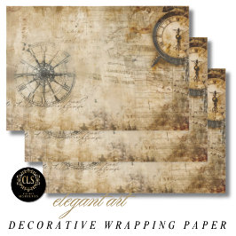 Vintage Compass Antique Clock  Geschenkpapier Set