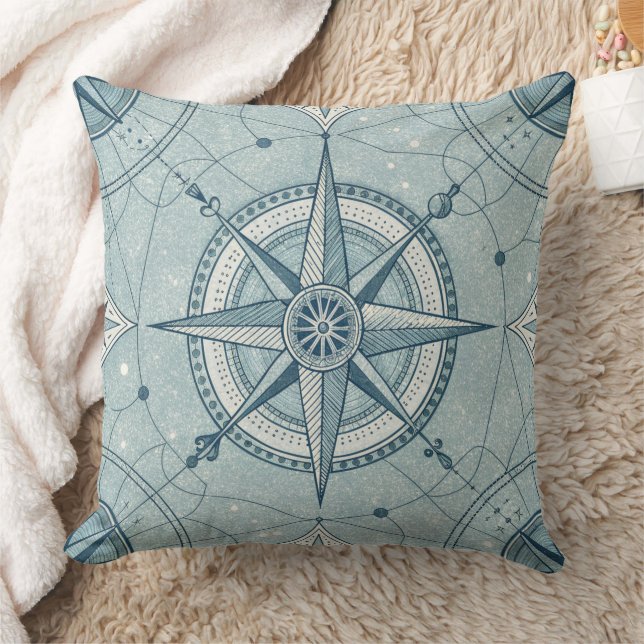 Vintage Compass Nautical Seamless Pattern (2) Kissen (Decke)