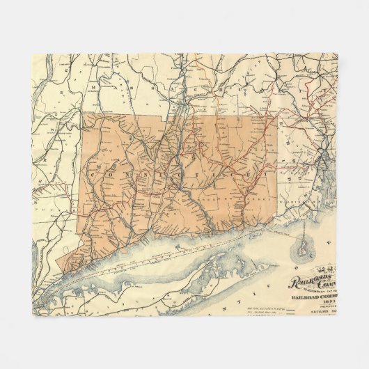 Vintage Connecticut-Eisenbahn-Karte (1893) Fleecedecke (Vorderseite (Horizontal))