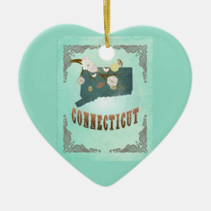 Vintage Connecticut-Staats-Karte - Türkis-Blau Keramik Ornament