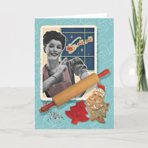 Vintage-Cookie-Backen-Mama Retro-Weihnachtskarten Feiertagskarte