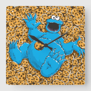 Vintage Cookie Monster und Kekse Quadratische Wanduhr