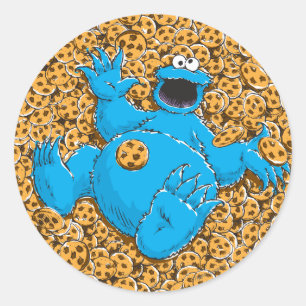 Vintage Cookie Monster und Kekse Runder Aufkleber