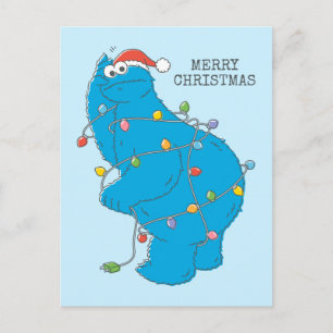 Vintage Cookie Monster Weihnachtsbeleuchtung Postkarte