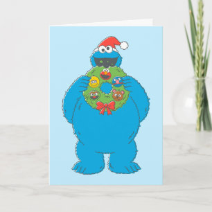 Vintage Cookie Monster Weihnachtskranz Karte