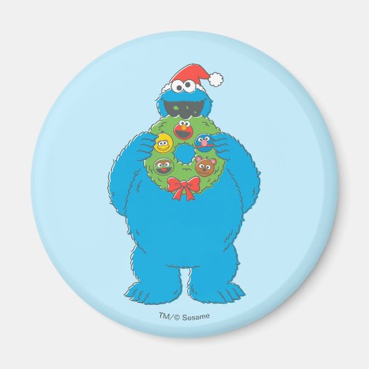Vintage Cookie Monster Weihnachtskranz Magnet (Vorne)
