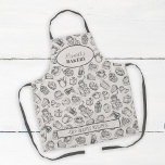 Vintage Cookies Muster personalisierte Namen backe Schürze<br><div class="desc">Elegante Vintage Schürze in sepia grau mit Kuchen,  Kaffeetassen und Kekssortiermuster.         Einfach mit Ihrem Namen und Text personalisieren!                 Es kann ein inspiriertes personalisiertes Geschenk für Mutter,  Großmutter,  Braut,  um zu sein,  oder für Koch- oder Bäckereiliebhaber sein.</div>