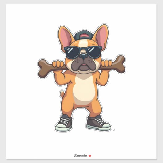 Vintage Cool French Bulldog Carrying Bone Cartoon  Aufkleber (Blatt)