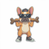 Vintage Cool French Bulldog Carrying Bone Cartoon  Aufkleber (Vorderseite)