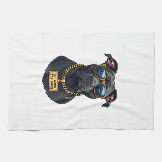 Vintage Cool Pitbull in Sunglasses with Gold Chain Geschirrtuch (Horizontal)